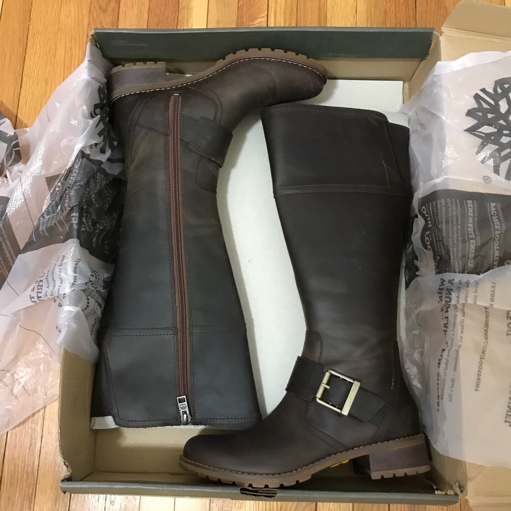 Timberland Women's Tall Buckle Brown Leather Boots